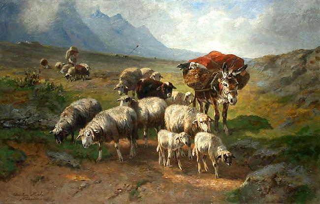 unknow artist Schafherde mit Esel und Schafer auf einer Hochebene Germany oil painting art